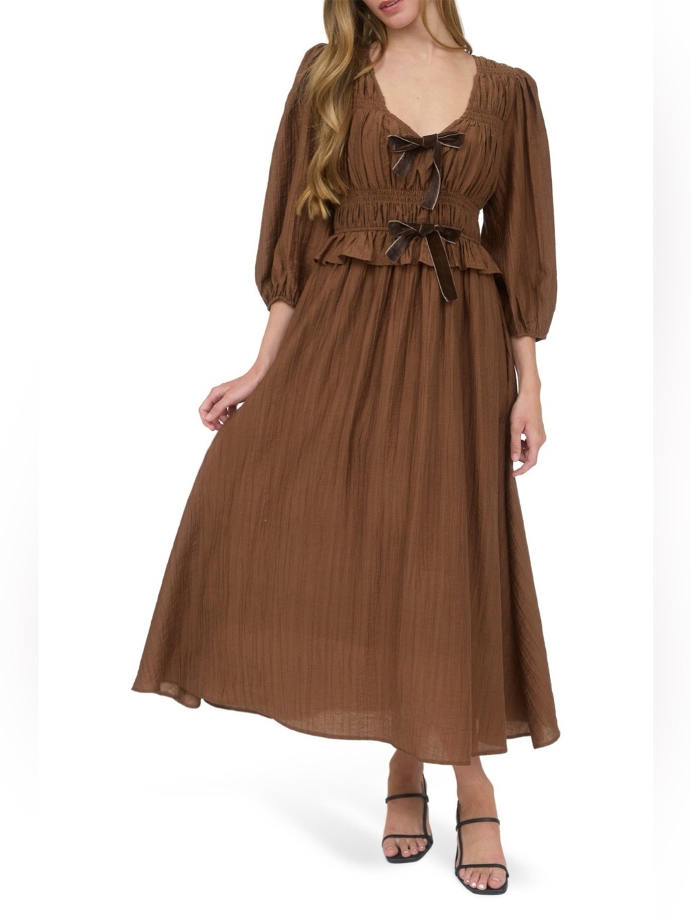 Anthropology August Sky 3/4 Sleeve Maxi Dress Sz S